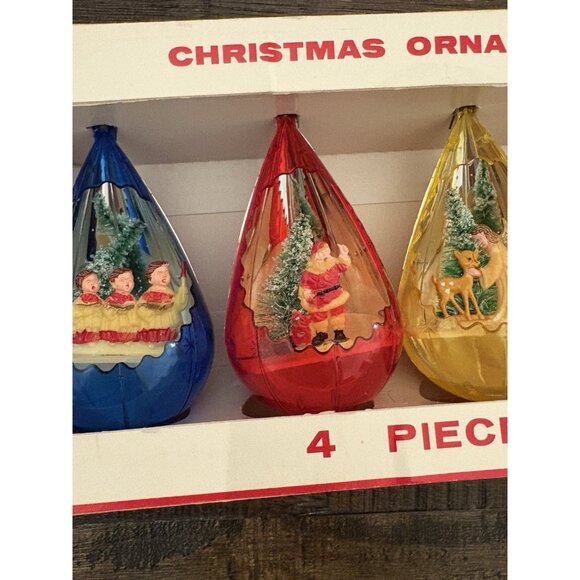 Vintage Christmas Jewel Brite Nativity Plastic Diorama Tear Drop Ornaments Santa - Picture 4 of 9